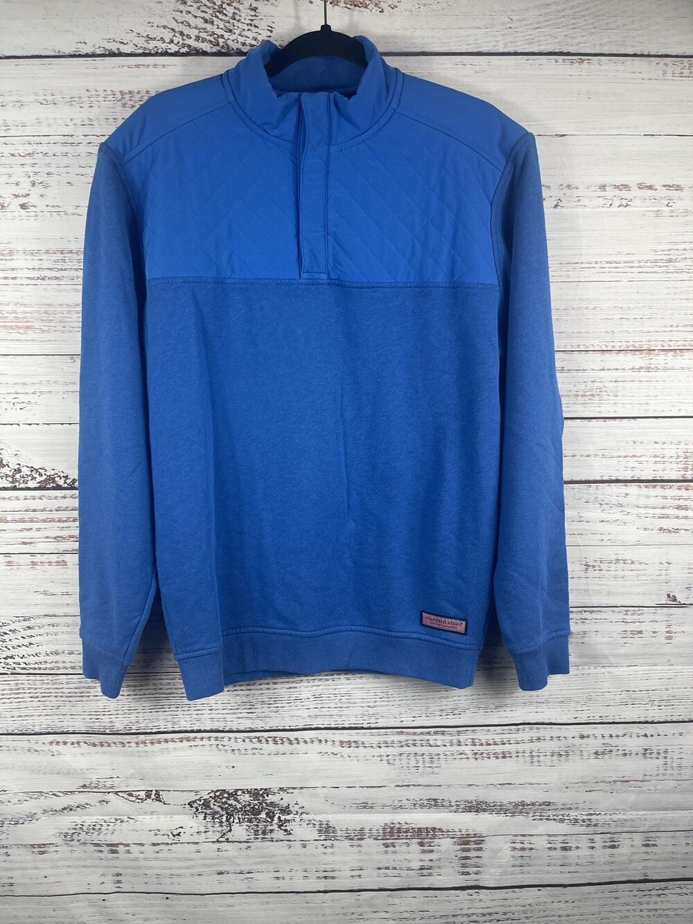 Vineyard Vines Sweatshirt Men's Small Blue Quilted 1/4 Zip Pullover Mock Neck
